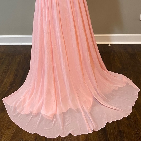 Blush Lace Chiffon Prom Long Dress Size 6 - Picture 4 of 7